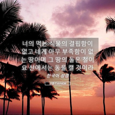 Picture 05 - 신명기 8:9 KOR - 너의 먹는 식물의 결핍함이 없고 - Bible Verse Picture