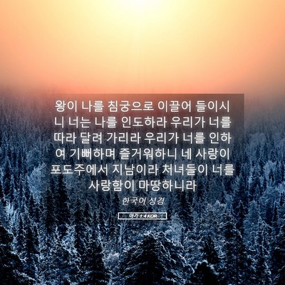 Picture 05 - 아가 1:4 KOR - 왕이 나를 침궁으로 이끌어 들이시니 - Bible Verse Picture
