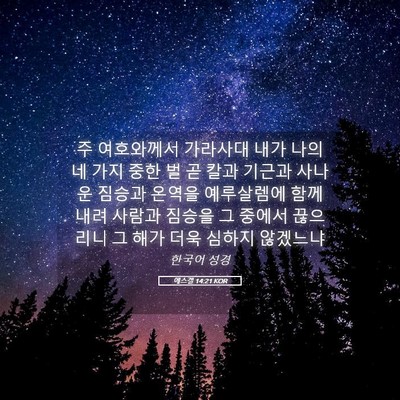 Picture 05 - 에스겔 14:21 KOR - 주 여호와께서 가라사대 내가 나의 - Bible Verse Picture