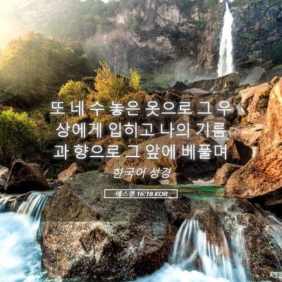 Picture 05 - 에스겔 16:18 KOR - 또 네 수 놓은 옷으로 그 우상에게 - Bible Verse Picture