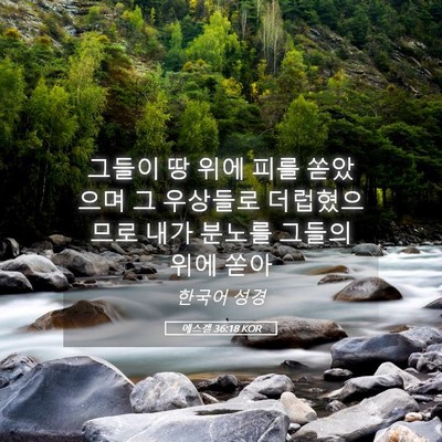 Picture 05 - 에스겔 36:18 KOR - 그들이 땅 위에 피를 쏟았으며 그 - Bible Verse Picture
