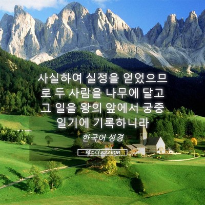 Picture 05 - 에스더 2:23 KOR - 사실하여 실정을 얻었으므로 두 - Bible Verse Picture