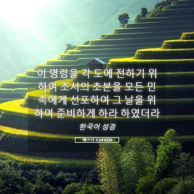 Picture 05 - 에스더 3:14 KOR - 이 명령을 각 도에 전하기 위하여 - Bible Verse Picture