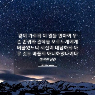 Picture 05 - 에스더 6:3 KOR - 왕이 가로되 이 일을 인하여 무슨 - Bible Verse Picture