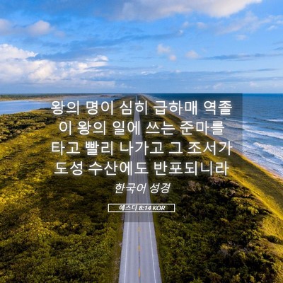 Picture 05 - 에스더 8:14 KOR - 왕의 명이 심히 급하매 역졸이 왕의 - Bible Verse Picture