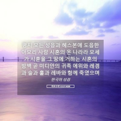 Picture 05 - 여호수아 13:21 KOR - 평지 모든 성읍과 헤스본에 도읍한 - Bible Verse Picture
