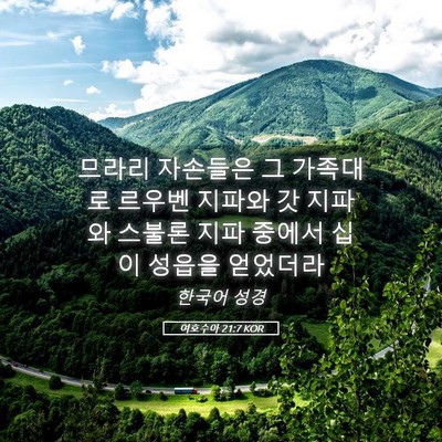 Picture 05 - 여호수아 21:7 KOR - 므라리 자손들은 그 가족대로 르우벤 - Bible Verse Picture
