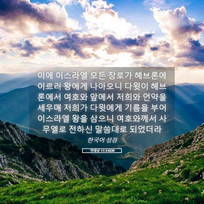Picture 05 - 역대상 11:3 KOR - 이에 이스라엘 모든 장로가 헤브론에 - Bible Verse Picture