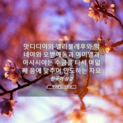 Picture 05 - 역대상 15:21 KOR - 맛디디야와 엘리블레후와 믹네야와 - Bible Verse Picture
