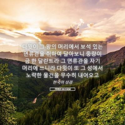 Picture 05 - 역대상 20:2 KOR - 다윗이 그 왕의 머리에서 보석 있는 - Bible Verse Picture