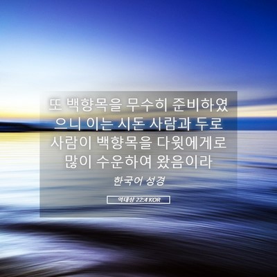 Picture 05 - 역대상 22:4 KOR - 또 백향목을 무수히 준비하였으니 - Bible Verse Picture