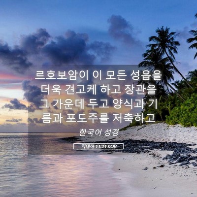 Picture 05 - 역대하 11:11 KOR - 르호보암이 이 모든 성읍을 더욱 - Bible Verse Picture