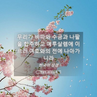 Picture 05 - 역대하 20:28 KOR - 무리가 비파와 수금과 나팔을 - Bible Verse Picture