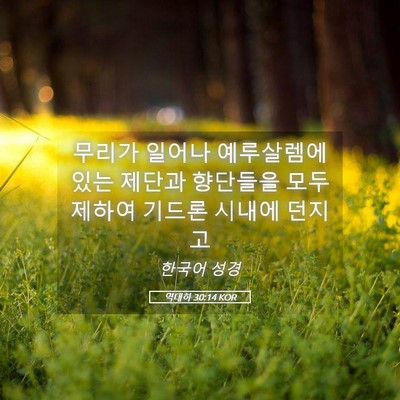 Picture 05 - 역대하 30:14 KOR - 무리가 일어나 예루살렘에 있는 - Bible Verse Picture