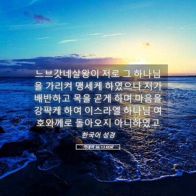 Picture 05 - 역대하 36:13 KOR - 느브갓네살왕이 저로 그 하나님을 - Bible Verse Picture