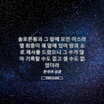 Picture 05 - 역대하 5:6 KOR - 솔로몬왕과 그 앞에 모인 이스라엘 - Bible Verse Picture
