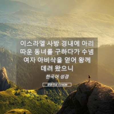Picture 05 - 열왕기상 1:3 KOR - 이스라엘 사방 경내에 아리따운 - Bible Verse Picture