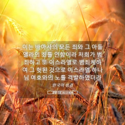 Picture 05 - 열왕기상 16:13 KOR - 이는 바아사의 모든 죄와 그 아들 - Bible Verse Picture