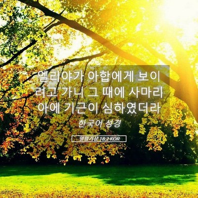 Picture 05 - 열왕기상 18:2 KOR - 엘리야가 아합에게 보이려고 가니 그 - Bible Verse Picture