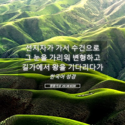 Picture 05 - 열왕기상 20:38 KOR - 선지자가 가서 수건으로 그 눈을 - Bible Verse Picture