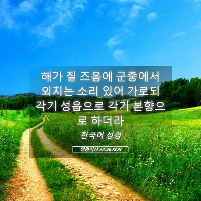 Picture 05 - 열왕기상 22:36 KOR - 해가 질 즈음에 군중에서 외치는 - Bible Verse Picture