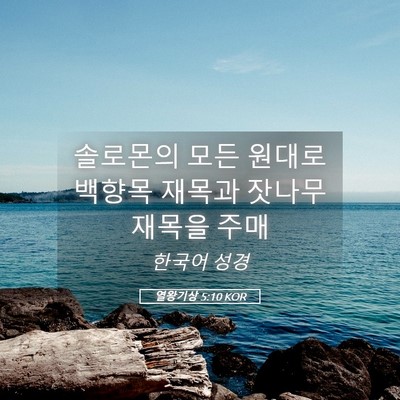Picture 05 - 열왕기상 5:10 KOR - 솔로몬의 모든 원대로 백향목 재목과 - Bible Verse Picture