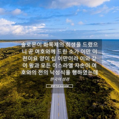 Picture 05 - 열왕기상 8:63 KOR - 솔로몬이 화목제의 희생을 드렸으니 - Bible Verse Picture