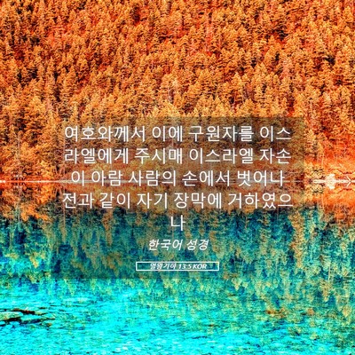 Picture 05 - 열왕기하 13:5 KOR - 여호와께서 이에 구원자를 - Bible Verse Picture