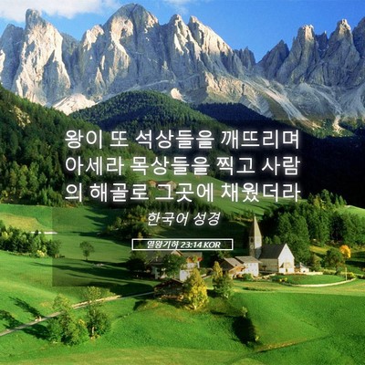 Picture 05 - 열왕기하 23:14 KOR - 왕이 또 석상들을 깨뜨리며 아세라 - Bible Verse Picture