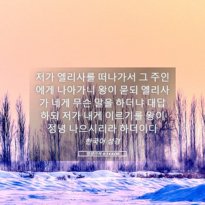 Picture 05 - 열왕기하 8:14 KOR - 저가 엘리사를 떠나가서 그 주인에게 - Bible Verse Picture