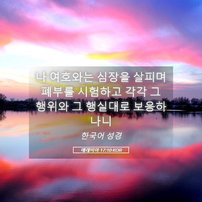 Picture 05 - 예레미야 17:10 KOR - 나 여호와는 심장을 살피며 폐부를 - Bible Verse Picture
