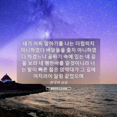 Picture 05 - 예레미야 2:23 KOR - 네가 어찌 말하기를 나는 더럽히지 - Bible Verse Picture