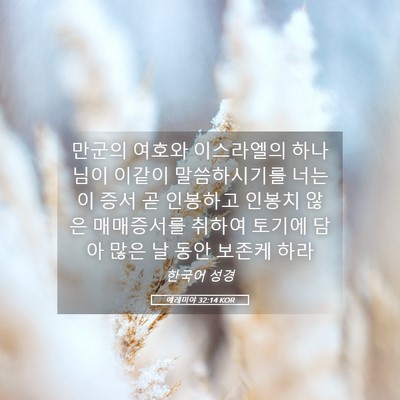 Picture 05 - 예레미야 32:14 KOR - 만군의 여호와 이스라엘의 하나님이 - Bible Verse Picture
