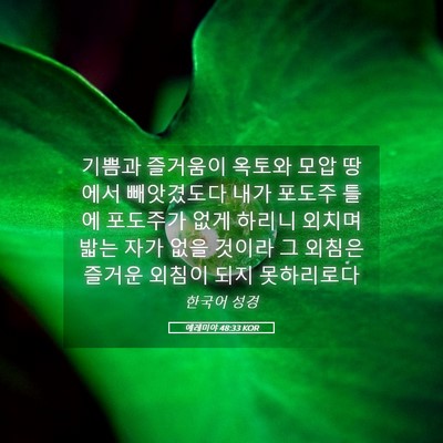 Picture 05 - 예레미야 48:33 KOR - 기쁨과 즐거움이 옥토와 모압 땅에서 - Bible Verse Picture