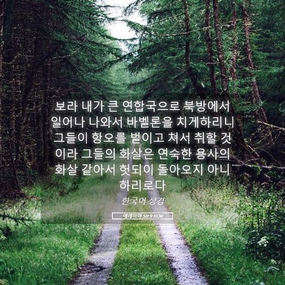 Picture 05 - 예레미야 50:9 KOR - 보라 내가 큰 연합국으로 북방에서 - Bible Verse Picture