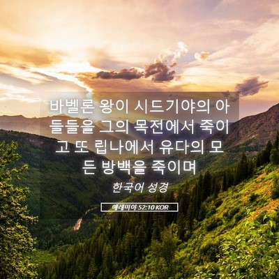 Picture 05 - 예레미야 52:10 KOR - 바벨론 왕이 시드기야의 아들들을 - Bible Verse Picture