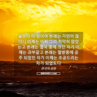 Picture 05 - 예레미야애가 1:1 KOR - 슬프다 이 성이여 본래는 거민이 - Bible Verse Picture