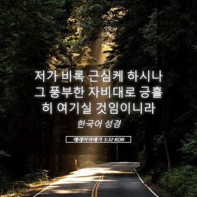 Picture 05 - 예레미야애가 3:32 KOR - 저가 비록 근심케 하시나 그 풍부한 - Bible Verse Picture
