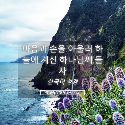 Picture 05 - 예레미야애가 3:41 KOR - 마음과 손을 아울러 하늘에 계신 - Bible Verse Picture