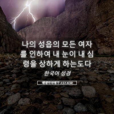 Picture 05 - 예레미야애가 3:51 KOR - 나의 성읍의 모든 여자를 인하여 내 - Bible Verse Picture