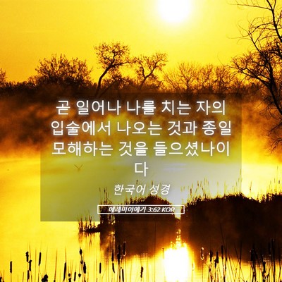Picture 05 - 예레미야애가 3:62 KOR - 곧 일어나 나를 치는 자의 입술에서 - Bible Verse Picture