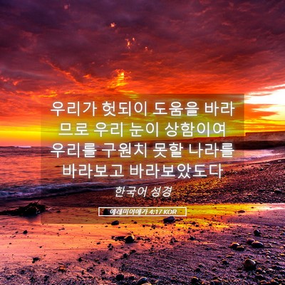 Picture 05 - 예레미야애가 4:17 KOR - 우리가 헛되이 도움을 바라므로 우리 - Bible Verse Picture