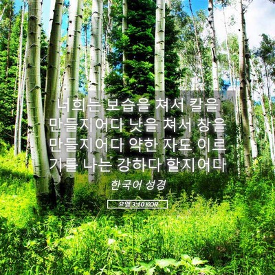 Picture 05 - 요엘 3:10 KOR - 너희는 보습을 쳐서 칼을 만들지어다 - Bible Verse Picture
