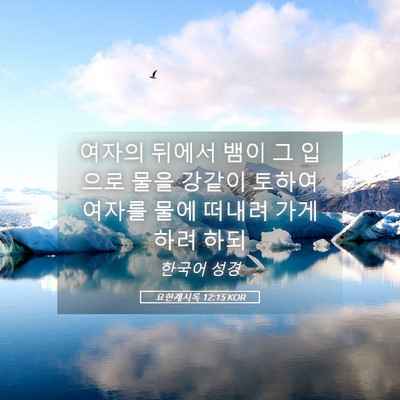 Picture 05 - 요한계시록 12:15 KOR - 여자의 뒤에서 뱀이 그 입으로 물을 - Bible Verse Picture
