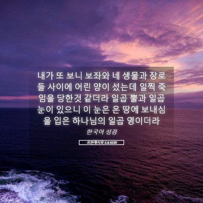 Picture 05 - 요한계시록 5:6 KOR - 내가 또 보니 보좌와 네 생물과 - Bible Verse Picture