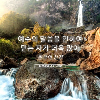 Picture 05 - 요한복음 4:41 KOR - 예수의 말씀을 인하여 믿는 자가 - Bible Verse Picture