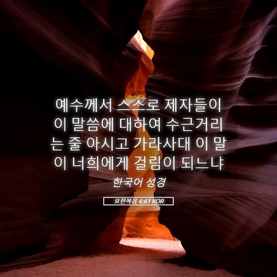 Picture 05 - 요한복음 6:61 KOR - 예수께서 스스로 제자들이 이 말씀에 - Bible Verse Picture