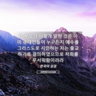 Picture 05 - 요한복음 9:22 KOR - 그 부모가 이렇게 말한 것은 이미 - Bible Verse Picture