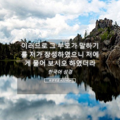 Picture 05 - 요한복음 9:23 KOR - 이러므로 그 부모가 말하기를 저가 - Bible Verse Picture