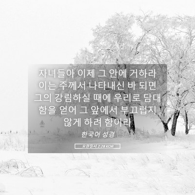 Picture 05 - 요한일서 2:28 KOR - 자녀들아 이제 그 안에 거하라 이는 - Bible Verse Picture